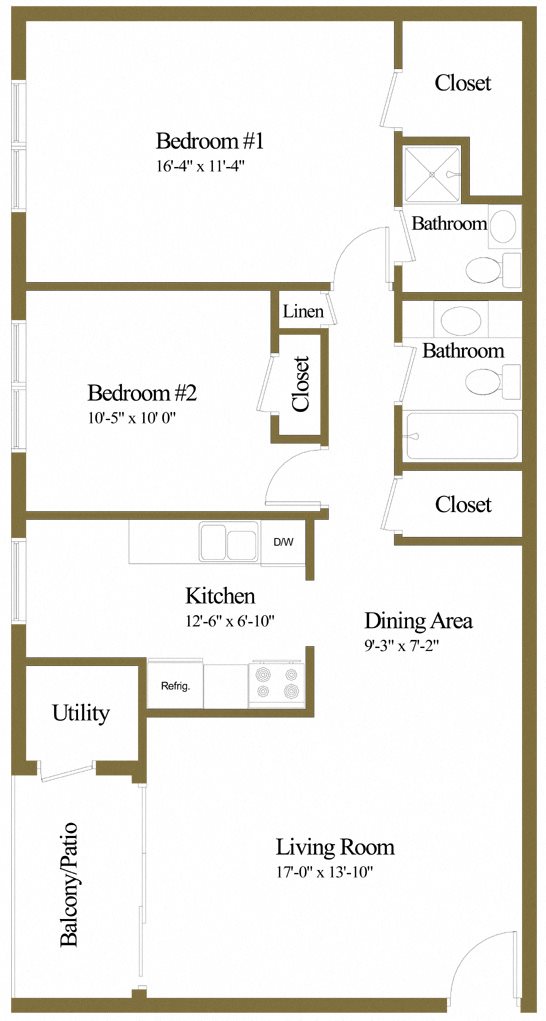 2 Bedroom 2 Bath Floor Plan 4